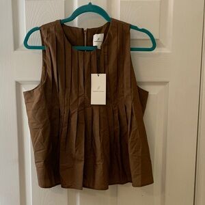 Bluebird Canyon brown pleated tank blouse sz L